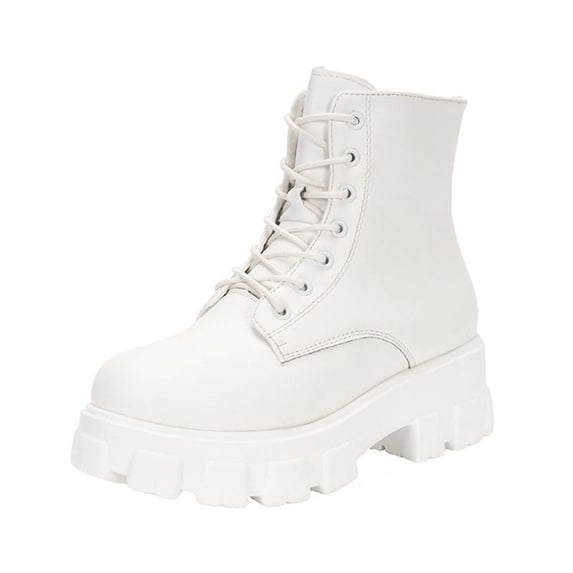Wensltd Short Boots for Women Lace Up Fashion Chunky Heels Fashion Fall Shoes