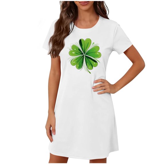 Wensltd Short Sleeve Nightgowns Women St Patricks Day Printed Loose Fit Soft Sleep Dress Casual Comfortable Crew Neck Holiday Sleepwear