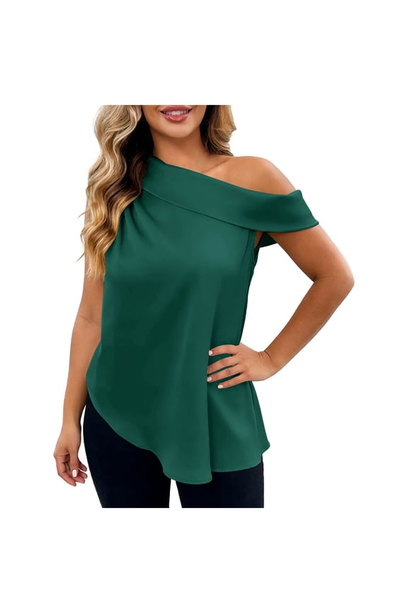 Sleeveless Tops Women Soft Summer Off Shoulder Solid Color Casual Soft Trendy Tops Green XL