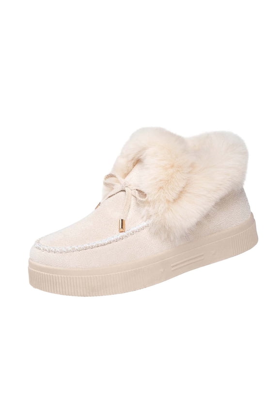 Snow Boots for Women with Bow Detail Flat Sole Round Toe Design Plush Lined Warm Winter Casual Shoes