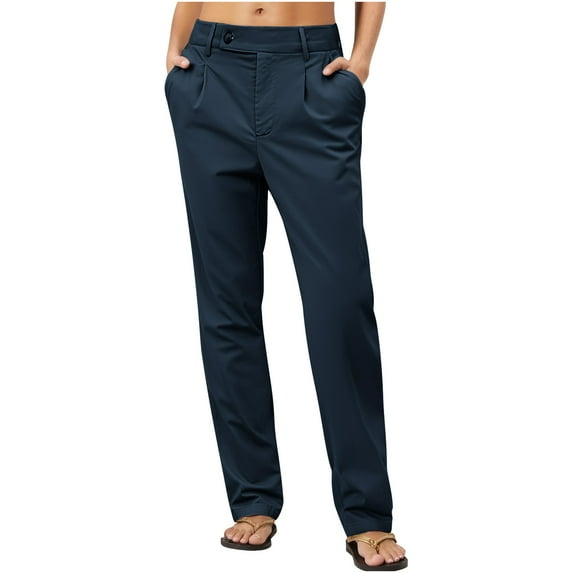 Wensltd Solid Color Casual Straight-leg Cargo Pants for Women with Pockets