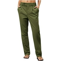 Wensltd Solid Color Casual Straight-leg Cargo Pants for Women with Pockets