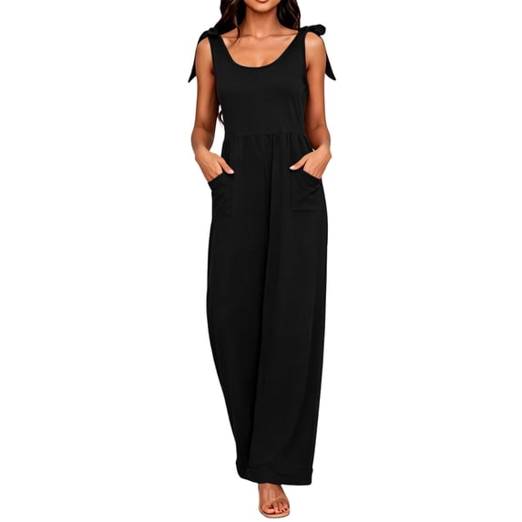 Wensltd Spaghetti Strap Summer Jumpsuits for Women Casual Loose Plus Size Jumpers with Pockets