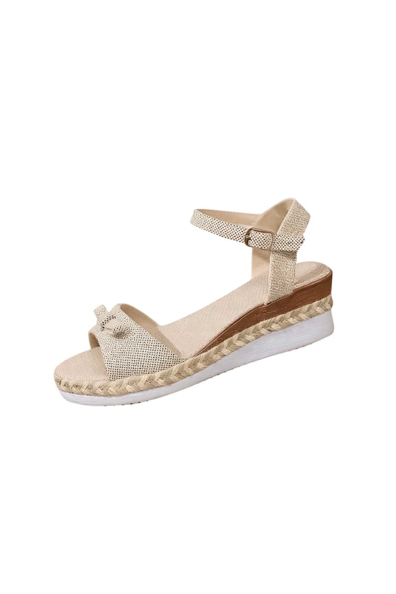 Spring Summer Soft Sole Sandals for Women Wedge Heel Open Toe One Strap Buckle Sandals Beach Wear Solid Color Comfortable