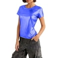thumbnail image 1 of Wensltd Spring Summer Trendy Top Womens Solid Color Crew Neck Short Sleeve Tee Basic Layering Shirt Blue L, 1 of 5
