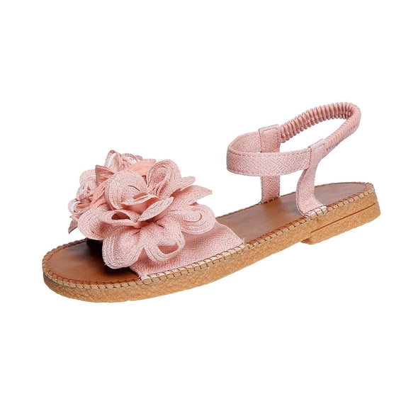 Wensltd Spring Summer Women Flower Decor Open Toe Elastic Sandals Casual Daily Wide Width Sandals Pink