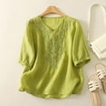 thumbnail image 1 of Wensltd Spring Summer Womens Linen Tops V Neck T Shirts Casual Basic Tees, 1 of 8