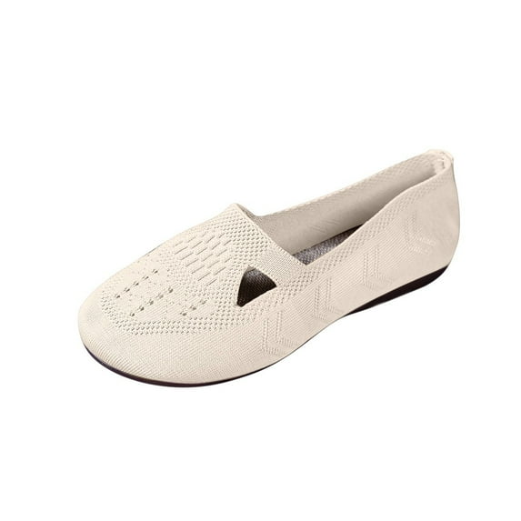 Wensltd Spring and Fall Knit Shoes Women Ballet Flats Comfortable Round Toe Low-Top Shallow Mouth Work Shoes