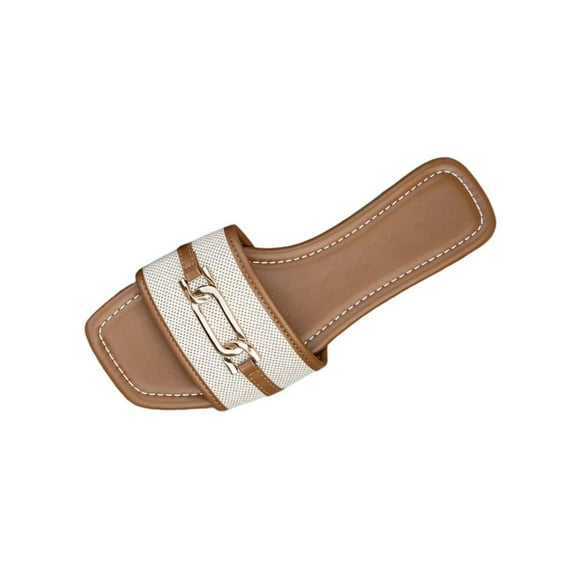 Wensltd Square Toe Sandals Women Wide Width Spring Summer Casual Stylish Versatile Flat Slip-On Sandals