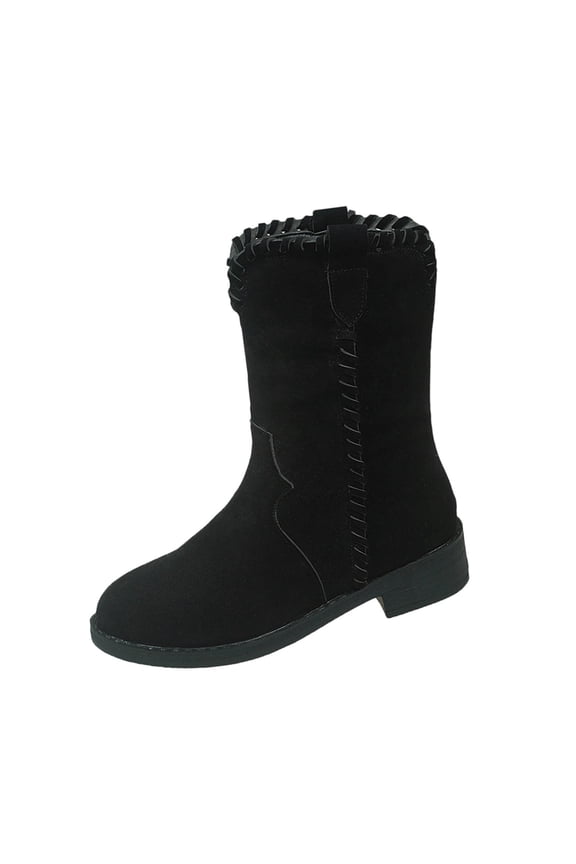 Suede Boots for Women Wide Calf Retro Style Non-Slip Sole Everyday Wear Flat Booties