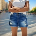 thumbnail image 1 of Wensltd Summer Denim Shorts for Women Mid Waisted Button Zipper Ripped Jean Shorts, 1 of 8