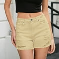 thumbnail image 1 of Wensltd Summer Denim Shorts for Women Mid Waisted Button Zipper Ripped Jean Shorts, 1 of 8