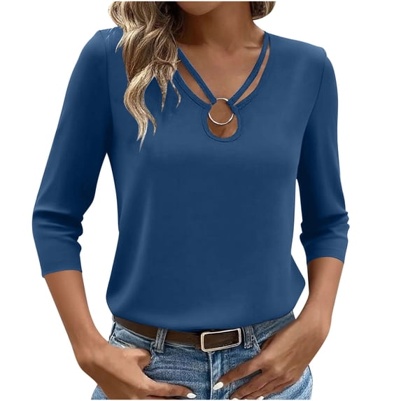 Wensltd Summer Fashion Tops for Women Solid Color V-neck Pullover Top