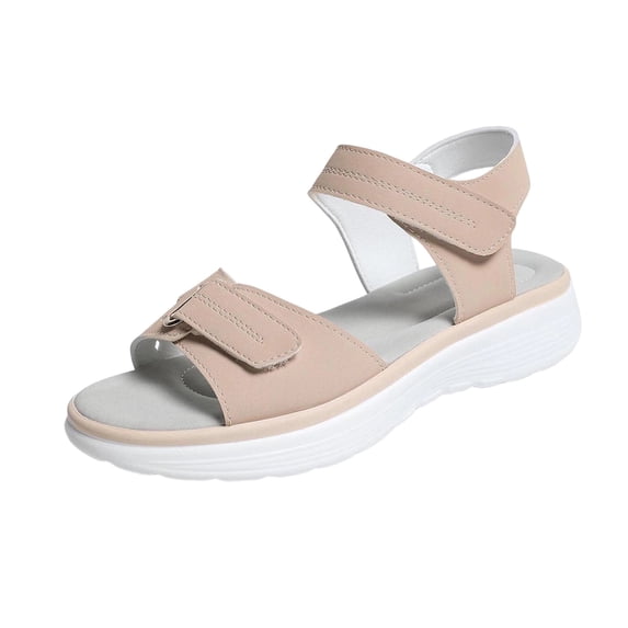 Wensltd Summer Flat Sandals for Women Wide Width Solid Color Round Toe Open Toe Spring Summer Outdoor Soft Sol Walking Sandals Khaki
