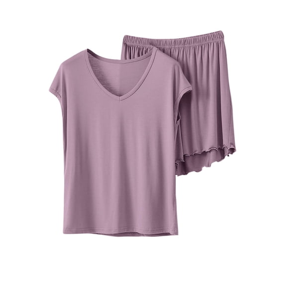 Wensltd Summer Short Sleeve Pajamas Set Women Lightweight Round Neck Short Sleeve Shirt 2 Piece Comfortable Sleepwear XXL