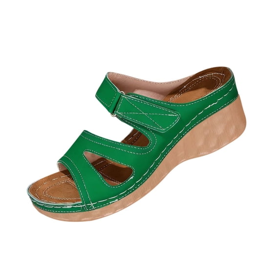 Wensltd Summer Wedge Sandals for Women Beach Open Toe Casual Outdoor Vacation Walking Thick Sole Sandals Green