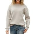 thumbnail image 1 of Wensltd Sweater Women Solid Vintage Pullover Sweater Crewneck Long Sleeve Tops, 1 of 9