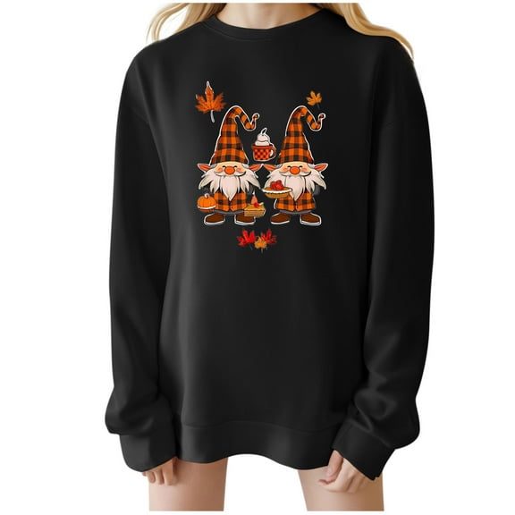 Wensltd Thanksgiving Sweatshirt Women Crew Neck Oversized Fall Graphic Pullover Top