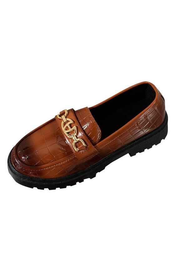 Thick Soled Loafers for Women Versatile Solid Color Spring and Fall Casual Metal Chain Loafers Brown