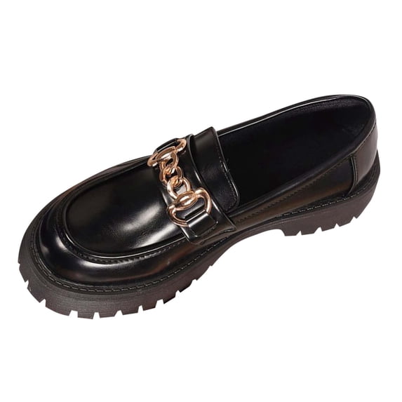 Wensltd Thick Soled Loafers for Women Versatile Solid Color Spring and Fall Casual Metal Chain Loafers