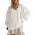 thumbnail image 1 of Wensltd Top for Womens Spring Long Sleeve Solid Color V Neck Sweatshirt Loose Casual Comfy Fashion Clothing, 1 of 5