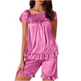 thumbnail image 1 of Wensltd Trendy Pajamas Set Women Solid Color Short Nightgown Two Piece for Lightweight Summer Home Comfort, 1 of 4