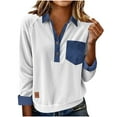 thumbnail image 1 of Wensltd Turndown Collar Sweatshirt Women Long Sleeve Solid Color Denim Patchwork Loose Fit Trendy Pullover Spring Fall Fashion Top, 1 of 6