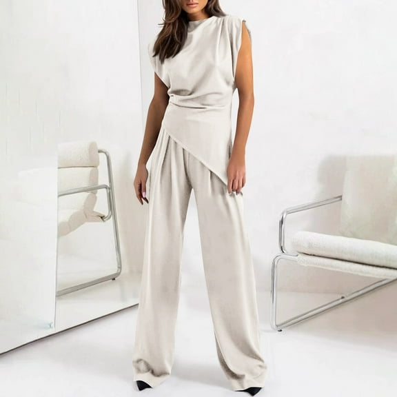 Wensltd Two Piece Sets for Women Summer Vacation Outfits Sleeveless Tops Lounge Matching Clothes