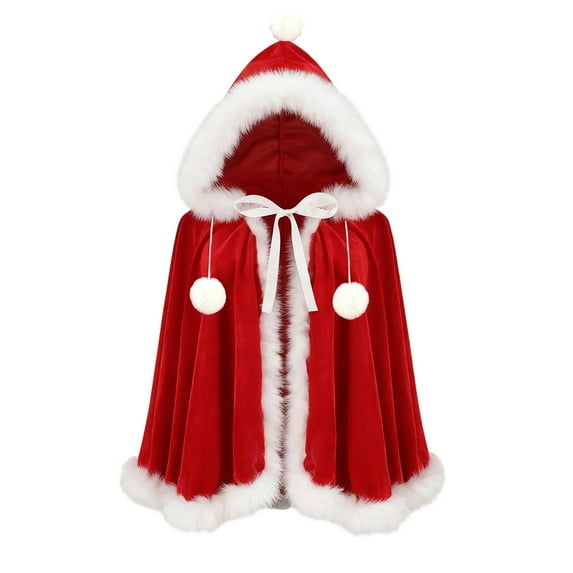 Wensltd Unisex Christmas Fleece Hooded Cape for Women Men Trim Ruffle Solid Color Winter Cozy Warm Holiday Outfit Festive Style