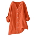 thumbnail image 1 of Wensltd V-Neck Long Sleeve Shirts for Women Loose Button Linen Tunic Summer Blouse With Pocket, 1 of 6