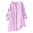 thumbnail image 1 of Wensltd V-Neck Long Sleeve Shirts for Women Loose Button Linen Tunic Summer Blouse With Pocket, 1 of 6