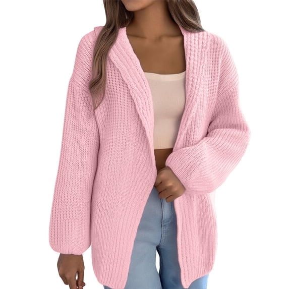 Wensltd V-Neck Mid-Length Knit Cardigan Jacket for Women Solid Color Cozy Relaxed Fit Casual Sweater Outfits