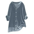 thumbnail image 1 of Wensltd V Neck Velvet Top for Women Vintage Casual Button Down Shirts Long Sleeve Blouses, 1 of 8