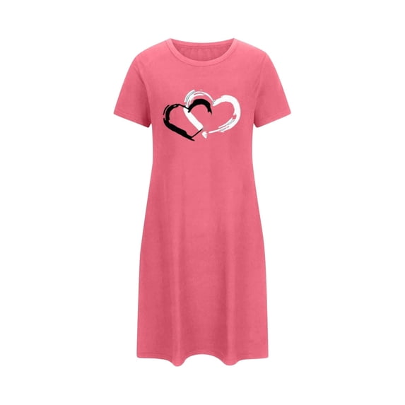Wensltd Valentine's Day Short Nightgown Women Round Neck Short Sleeve with Print Cozy weight Sleepshirt Plus Size for Daily Wear