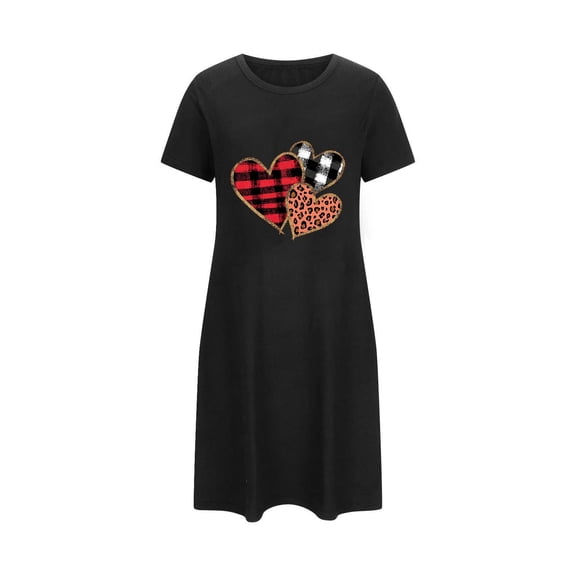 Wensltd Valentine's Day Women's Plus Size Short Nightgown Round Neck Short Sleeves with Print Lightweight Relaxed Fit Summer Sleep Dress