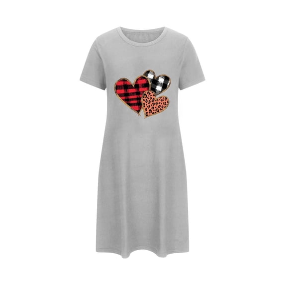 Wensltd Valentine's Day Women's Plus Size Short Nightgown Round Neck Short Sleeves with Print Lightweight Relaxed Fit Summer Sleep Dress
