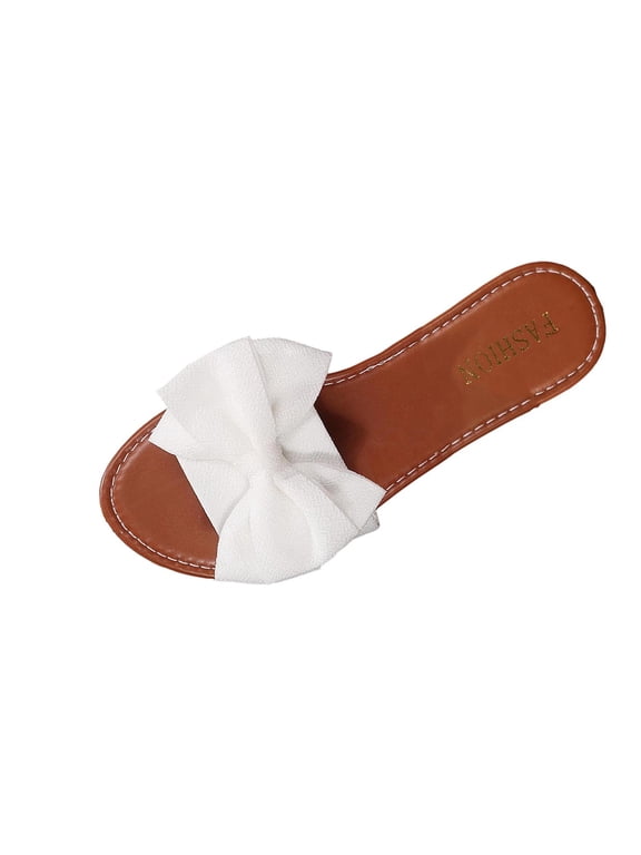 Walking Sandals for Women Wide Width Bowknot Decor Beach Spring Casual Lightweight Comfortable Flat Sandals