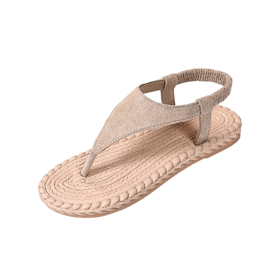 Wensltd Walking Soft Flat Sandals Women Black Wide Width Back Elastic Thong Sandals Casual Plus Size Open Toe Sandals for Summer