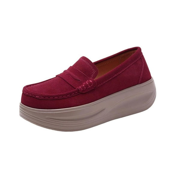 Wensltd Wedge Heel Shoes for Women Fashionable and Comfortable Solid Color Round Toe Casual Soft Soled Shoes