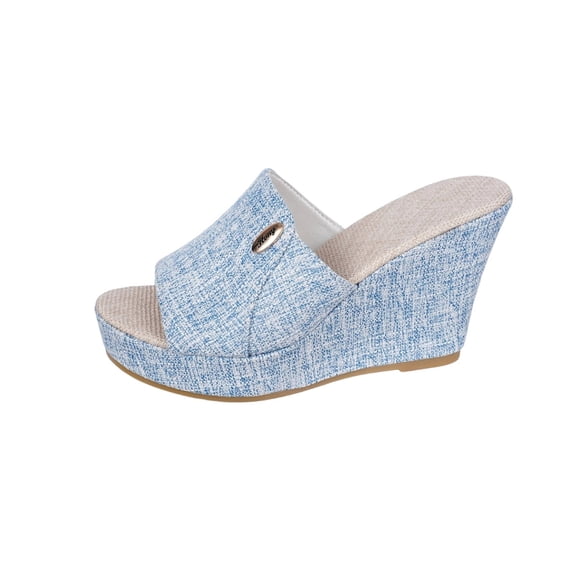 Wensltd Wedge Sandals for Women Fashion Plus Size Open Toe Sandals Spring Summer Thick Sole Beach Slippers Comfortable Outdoor Light Blue
