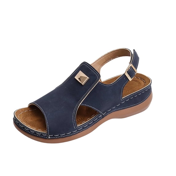 Wensltd Wedge Sandals for Women Summer Beach Open Toe Slingback Adjustable Strap Casual Vacation Outdoor Walking Thick Sole Sandals Blue