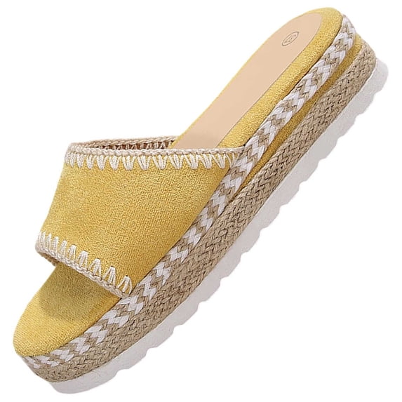 Wensltd Wedge Sandals for Women Wide Width Casual Round Toe Open Toe Breathable Comfortable Summer Sandals Yellow