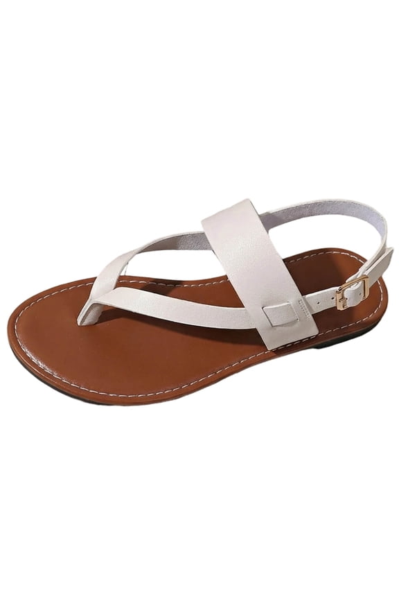 White Flat Sandals Women Wide Width Sandals Casual Plus Size Thong Sandals for Summer Beach Outdoor Walking