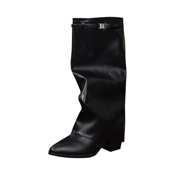 Wensltd Knee High Boots for Womens Pleated Metal Comfortable Fall Winter Fashion Shoes Thick Soled Boots for Women