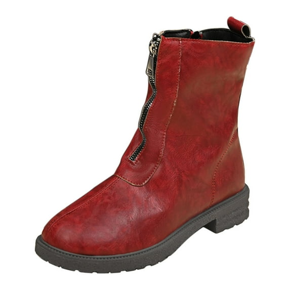 Wensltd Wide Calf Boots for Women Retro Style Fall Winter Classic Comfort Flat Boots Solid Color Shoes