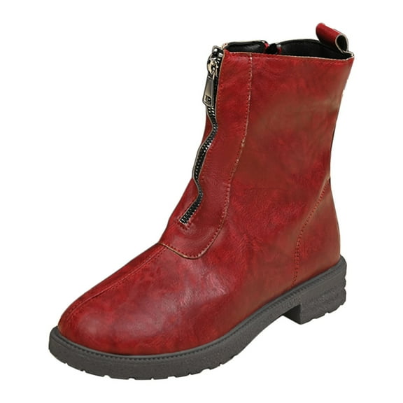 Wensltd Wide Calf Boots for Women Retro Style Fall Winter Classic Comfort Flat Boots Solid Color Shoes