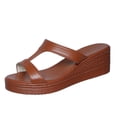 thumbnail image 1 of Wensltd Wide Width Wedge Sandals for Women Casual Solid Color Open Toe Summer Outdoor Walking Open Toe Sandals Brown, 1 of 9