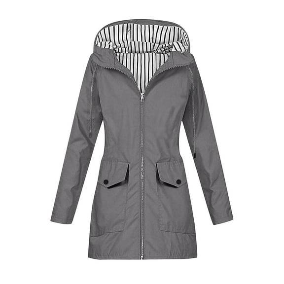 Wensltd Windbreaker Jacket for Women Long Sleeve Hooded Lightweight Outdoor Hiking Coat With Pockets