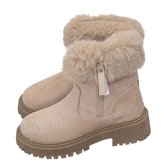 Wensltd Winter Boots for Women Black Vintage Buckle Mid Calf Boots Round Toe Plush Warm Retro Style Comfort