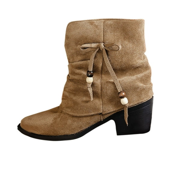 Wensltd Winter Boots for Women Retro Mid Height Comfortable Sole Fall Winter Office Casual Wear Ankle Boots